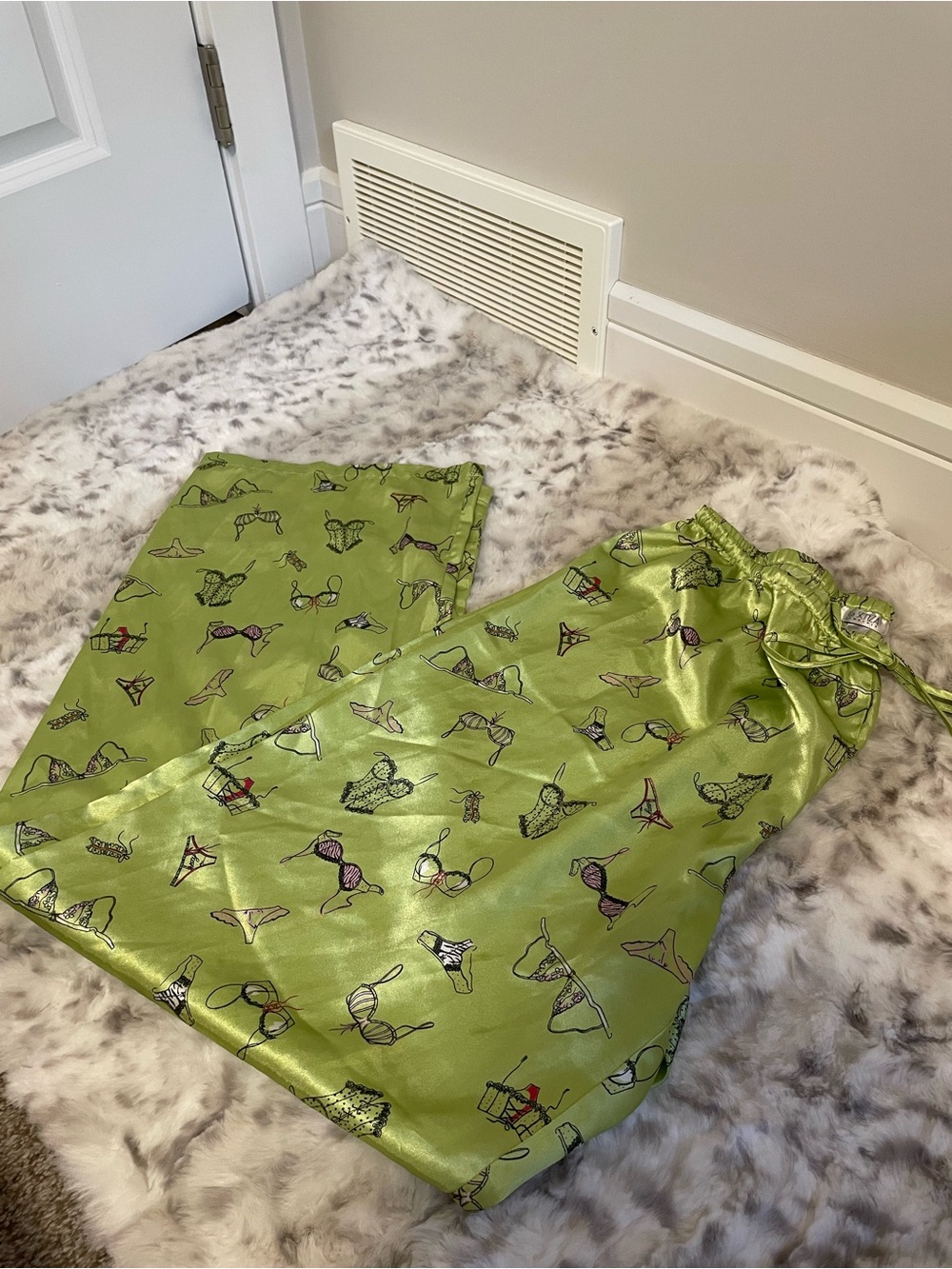 Y2K La Senza Satin PJ Pants with Lingerie Print